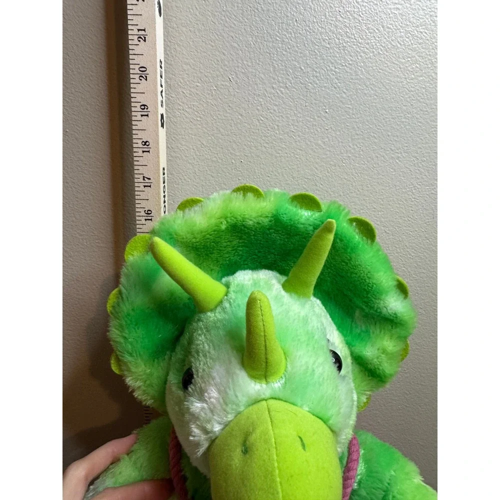 Build-A-Bear Workshop Green Triceratops Dinosaur Plush with Pink Dress 16in